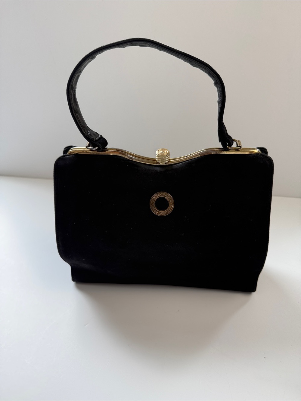 Vintage Classic Black suede Top-Handle Handbag